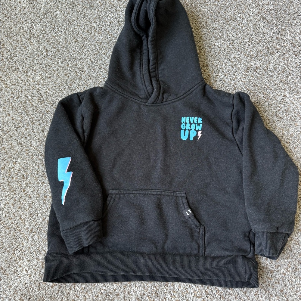 Little Trouble Black Hoodie with Blue Lightning Print